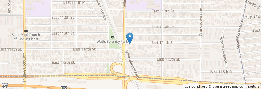 Mapa de ubicacion de Onehundredfourteenth Street Church of God en 미국, 캘리포니아주, Los Angeles County, 로스앤젤레스.