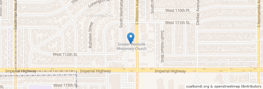 Mapa de ubicacion de Calvary Memorial Missionary Baptist Church en 美利坚合众国/美利堅合眾國, 加利福尼亚州/加利福尼亞州, 洛杉矶县.