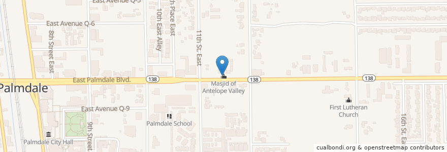 Mapa de ubicacion de Masjid of Antelope Valley en Verenigde Staten, Californië, Los Angeles County, Palmdale.