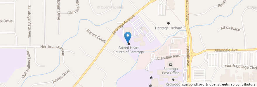 Mapa de ubicacion de Sacred Heart Church of Saratoga en الولايات المتّحدة الأمريكيّة, كاليفورنيا, مقاطعة سانتا كلارا, ساراتوغا، سانتا كلارا، كاليفورنيا.