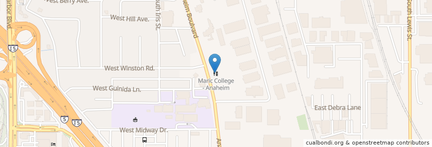 Mapa de ubicacion de Maric College - Anaheim en Amerika Birleşik Devletleri, Kaliforniya, Orange County, Anaheim.