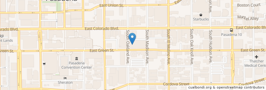 Mapa de ubicacion de California School of Culinary Arts en 美利坚合众国/美利堅合眾國, 加利福尼亚州/加利福尼亞州, 洛杉矶县, Pasadena.