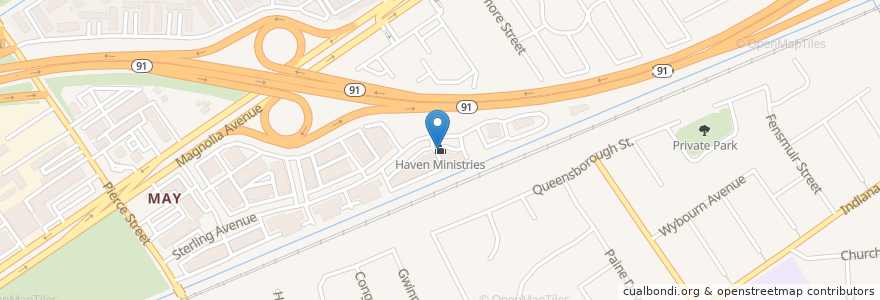 Mapa de ubicacion de Haven Ministries en Stati Uniti D'America, California, Riverside County, Riverside.