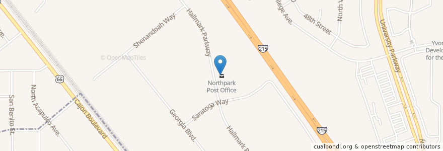 Mapa de ubicacion de Northpark Post Office en 美利坚合众国/美利堅合眾國, 加利福尼亚州/加利福尼亞州, San Bernardino County, 聖貝納迪諾.