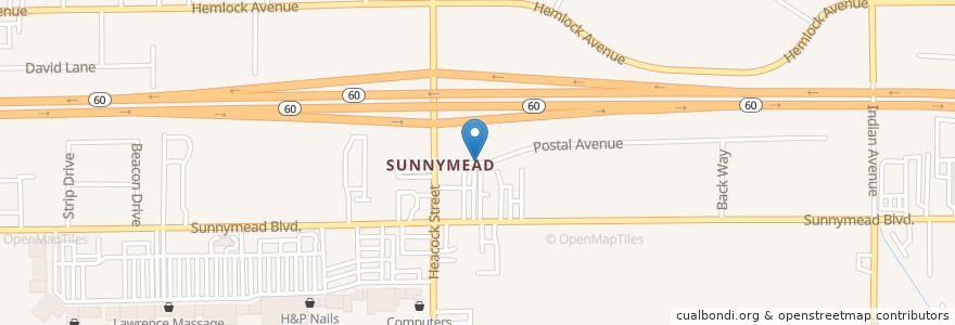 Mapa de ubicacion de Postal Avenue Station Post Office en Amerika Birleşik Devletleri, Kaliforniya, Riverside County, Moreno Valley.