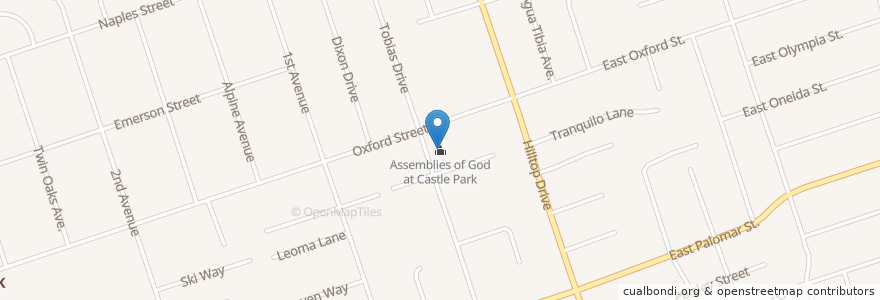 Mapa de ubicacion de Assemblies of God at Castle Park en 美利坚合众国/美利堅合眾國, 加利福尼亚州/加利福尼亞州, San Diego County, Chula Vista.
