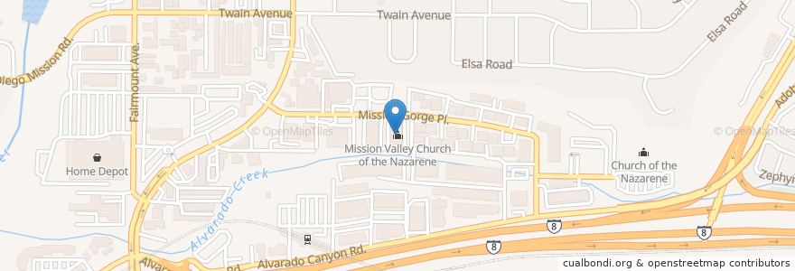 Mapa de ubicacion de Mission Valley Church of the Nazarene en ایالات متحده آمریکا, کالیفرنیا, San Diego County, San Diego.