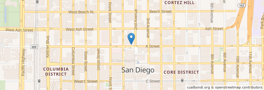 Mapa de ubicacion de Cortez Hill Academy en Vereinigte Staaten Von Amerika, Kalifornien, San Diego County, San Diego.