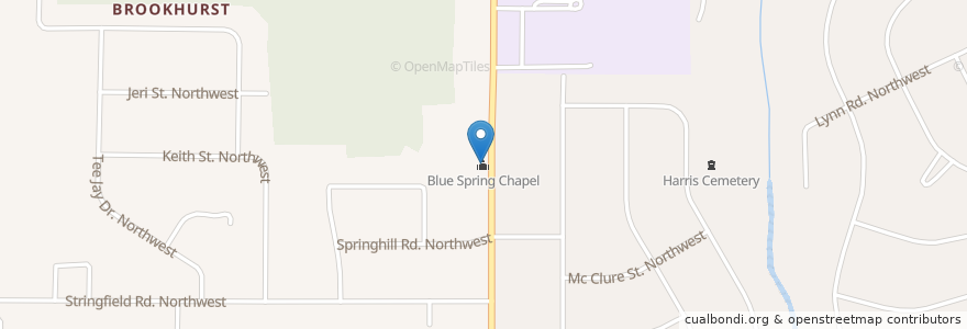 Mapa de ubicacion de Blue Spring Chapel en Estados Unidos Da América, Alabama, Huntsville, Madison County.