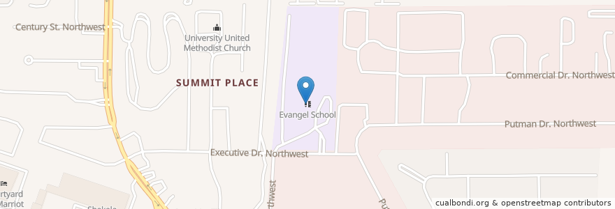 Mapa de ubicacion de Evangel School en Estados Unidos De América, Alabama, Huntsville, Madison County.