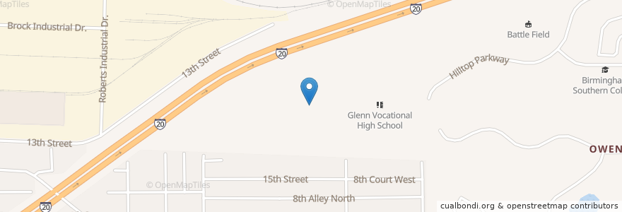 Mapa de ubicacion de Glenn Vocational High School en アメリカ合衆国, アラバマ州, Birmingham, Jefferson County.