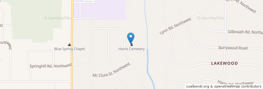 Mapa de ubicacion de Harris Cemetery en United States, Alabama, Huntsville, Madison County.