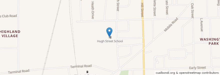 Mapa de ubicacion de Hugh Street School en الولايات المتّحدة الأمريكيّة, ألاباما, Montgomery County, Montgomery.