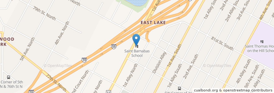 Mapa de ubicacion de Saint Barnabas School en Соединённые Штаты Америки, Алабама, Birmingham, Jefferson County.