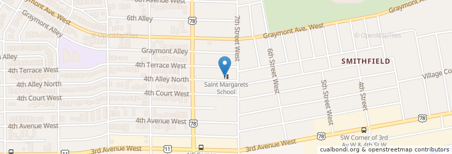 Mapa de ubicacion de Saint Margarets School en ایالات متحده آمریکا, آلاباما, Birmingham, Jefferson County.