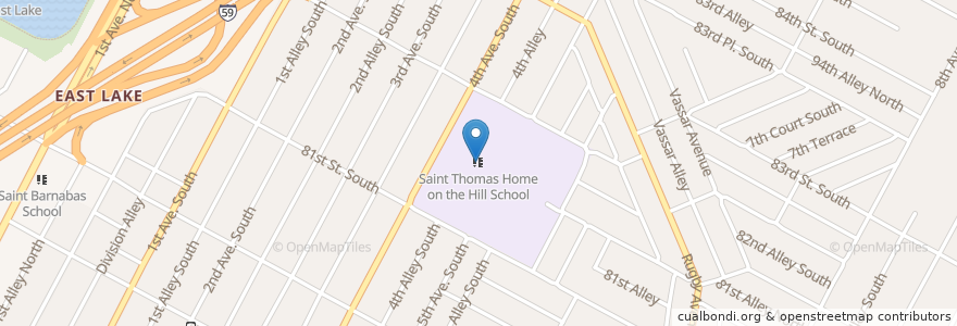 Mapa de ubicacion de Saint Thomas Home on the Hill School en États-Unis D'Amérique, Alabama, Birmingham, Jefferson County.