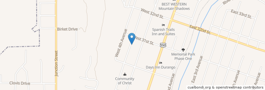Mapa de ubicacion de Cornerstone Evangelical Free Church en United States, Colorado, La Plata County, Durango.
