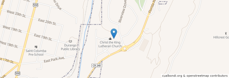 Mapa de ubicacion de Christ the King Lutheran Church en United States, Colorado, La Plata County, Durango.