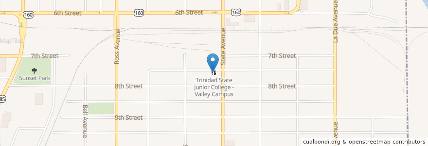 Mapa de ubicacion de Trinidad State Junior College - Valley Campus en 미국, 콜로라도, Alamosa County, Alamosa.