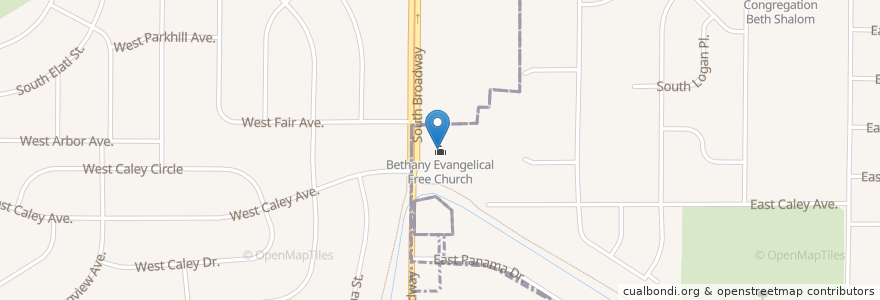 Mapa de ubicacion de Bethany Evangelical Free Church en United States, Colorado, Littleton, Arapahoe County, Centennial.