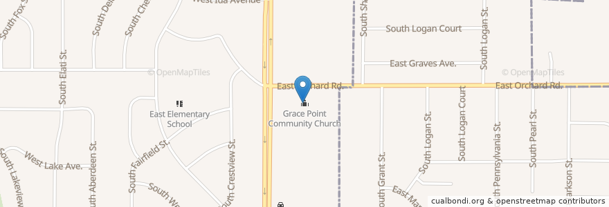 Mapa de ubicacion de Grace Point Community Church en 미국, 콜로라도, Littleton, Arapahoe County.
