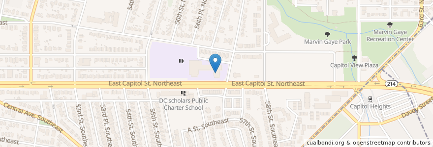 Mapa de ubicacion de Evans Middle School en Estados Unidos Da América, Washington, D.C., Washington.