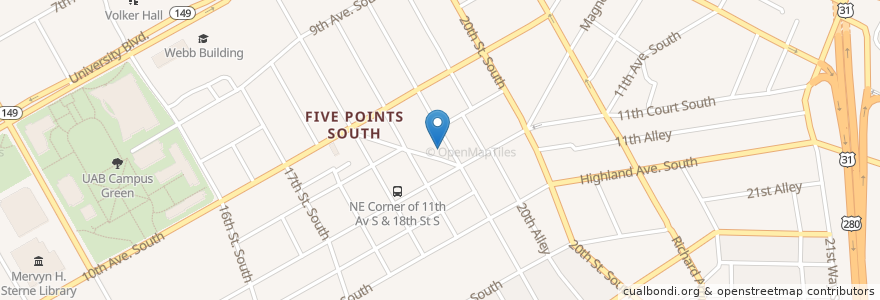 Mapa de ubicacion de Southside Baptist Church en États-Unis D'Amérique, Alabama, Birmingham, Jefferson County.