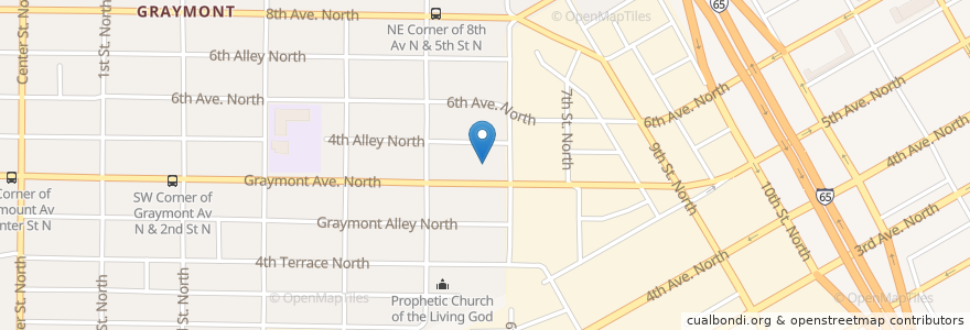 Mapa de ubicacion de Temple Baptist Church en Vereinigte Staaten Von Amerika, Alabama, Birmingham, Jefferson County.