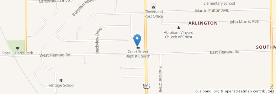 Mapa de ubicacion de Court Street Baptist Church en Vereinigte Staaten Von Amerika, Alabama, Montgomery County, Montgomery.