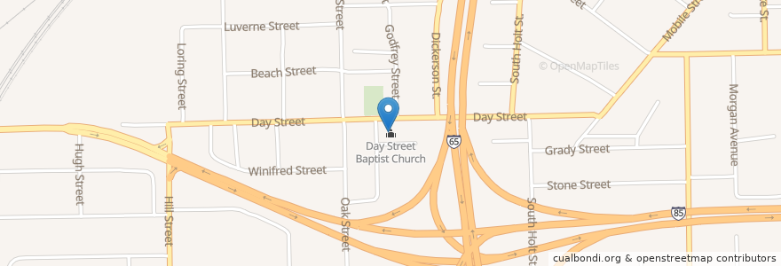 Mapa de ubicacion de Day Street Baptist Church en Amerika Birleşik Devletleri, Alabama, Montgomery County, Montgomery.