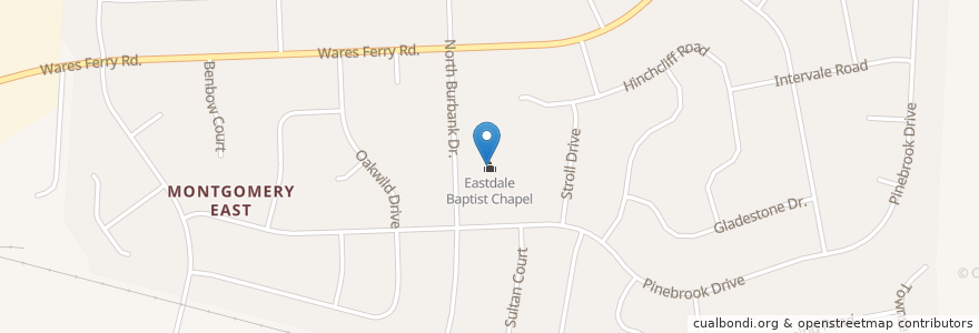 Mapa de ubicacion de Eastdale Baptist Chapel en Verenigde Staten, Alabama, Montgomery County, Montgomery.