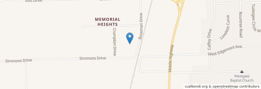Mapa de ubicacion de Memorial Heights Baptist Church en Verenigde Staten, Alabama, Montgomery County, Montgomery.