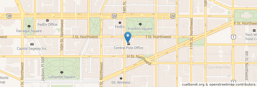 Mapa de ubicacion de Central Post Office en 美利坚合众国/美利堅合眾國, 华盛顿哥伦比亚特区/華盛頓特區哥倫比亞特區, 华盛顿/蓽盛頓.