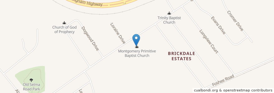 Mapa de ubicacion de Montgomery Primitive Baptist Church en Amerika Syarikat, Alabama, Montgomery County, Montgomery.
