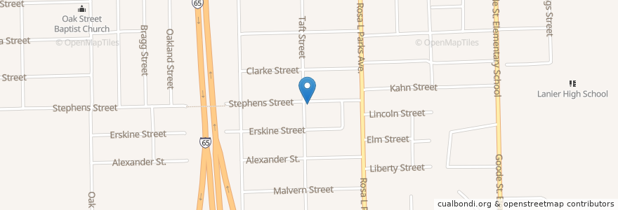 Mapa de ubicacion de Mount Olive Baptist Church en アメリカ合衆国, アラバマ州, Montgomery County, Montgomery.
