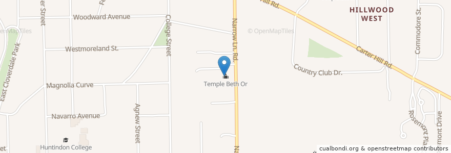 Mapa de ubicacion de Temple Beth Or en الولايات المتّحدة الأمريكيّة, ألاباما, Montgomery County, Montgomery.