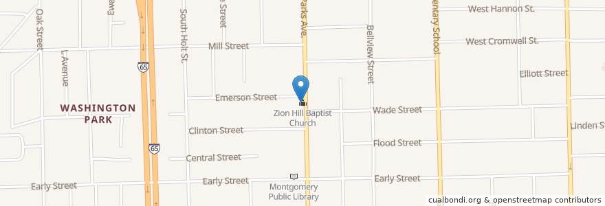 Mapa de ubicacion de Zion Hill Baptist Church en Vereinigte Staaten Von Amerika, Alabama, Montgomery County, Montgomery.