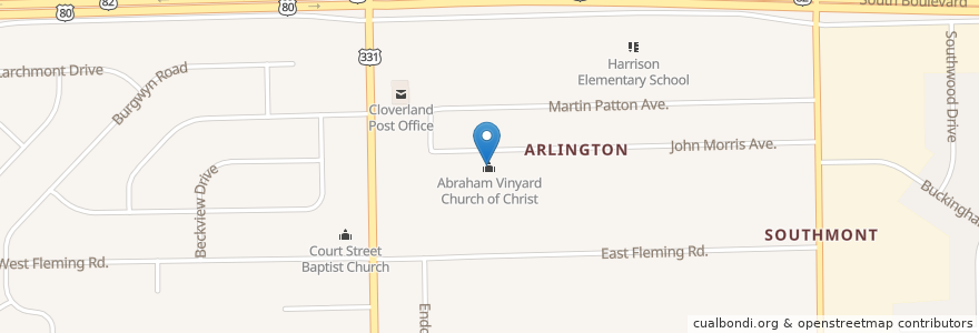 Mapa de ubicacion de Abraham Vinyard Church of Christ en アメリカ合衆国, アラバマ州, Montgomery County, Montgomery.