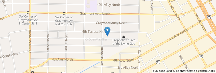 Mapa de ubicacion de Fourth Terrace Baptist Church en ایالات متحده آمریکا, آلاباما, Birmingham, Jefferson County.