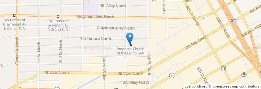 Mapa de ubicacion de Prophetic Church of the Living God en アメリカ合衆国, アラバマ州, Birmingham, Jefferson County.