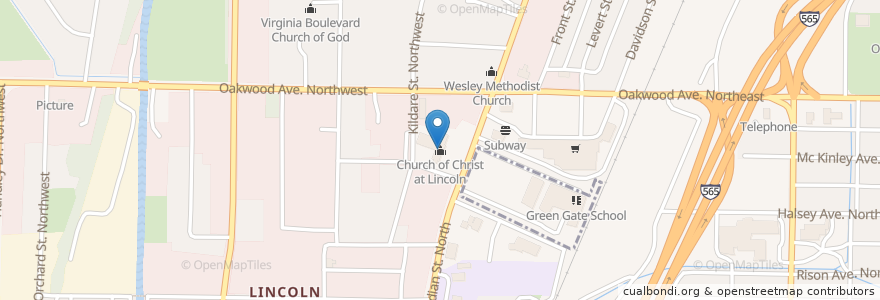 Mapa de ubicacion de Church of Christ at Lincoln en Stati Uniti D'America, Alabama, Huntsville, Madison County.