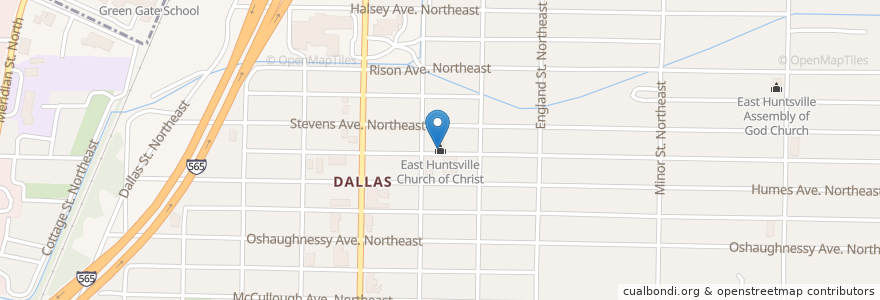 Mapa de ubicacion de East Huntsville Church of Christ en Amerika Syarikat, Alabama, Huntsville, Madison County.