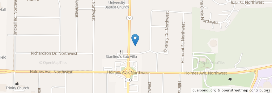 Mapa de ubicacion de New Beginnings Christian Church en ایالات متحده آمریکا, آلاباما, Huntsville, Madison County.