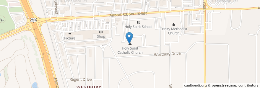 Mapa de ubicacion de Holy Spirit Catholic Church en Vereinigte Staaten Von Amerika, Alabama, Huntsville, Madison County.