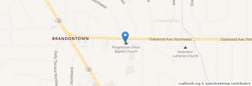 Mapa de ubicacion de Progressive Union Baptist Church en Amerika Birleşik Devletleri, Alabama, Huntsville, Madison County.