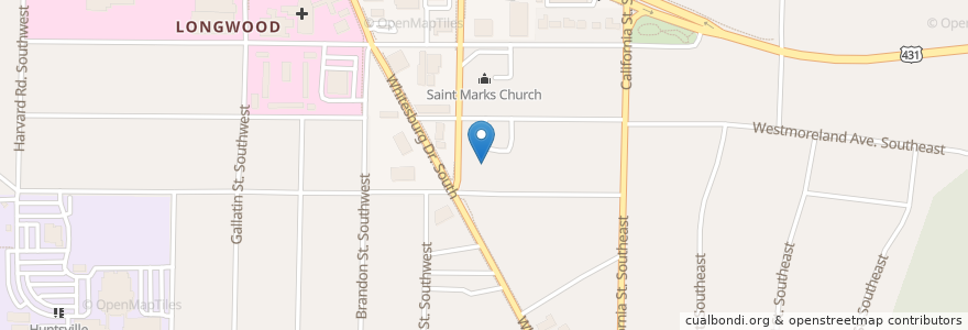 Mapa de ubicacion de Rivertree Church Downtown en ایالات متحده آمریکا, آلاباما, Huntsville, Madison County.