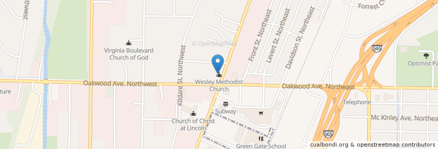 Mapa de ubicacion de Wesley Methodist Church en Соединённые Штаты Америки, Алабама, Huntsville, Madison County.