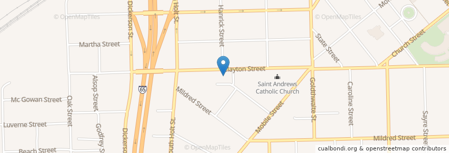 Mapa de ubicacion de Clayton Street Methodist Episcopal Church en アメリカ合衆国, アラバマ州, Montgomery County, Montgomery.