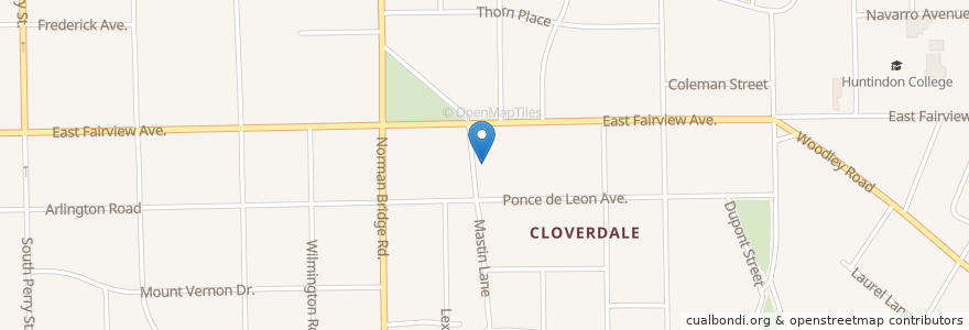 Mapa de ubicacion de Cloverdale Baptist Church en United States, Alabama, Montgomery County, Montgomery.