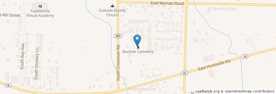 Mapa de ubicacion de Buckner Cemetery en アメリカ合衆国, アーカンソー州, Washington County, Fayetteville.